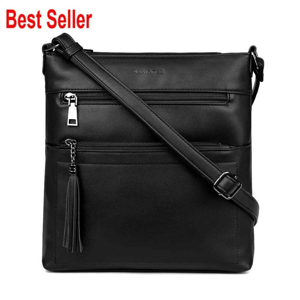 Faux Leather Crossbody Bag with Adjustable Strap, Multi Pocket Purse